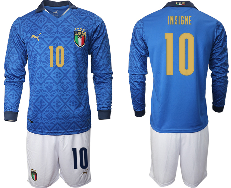 Men 2021 European Cup Italy home Long sleeve #10 Insigne soccer jerseys->italy jersey->Soccer Country Jersey